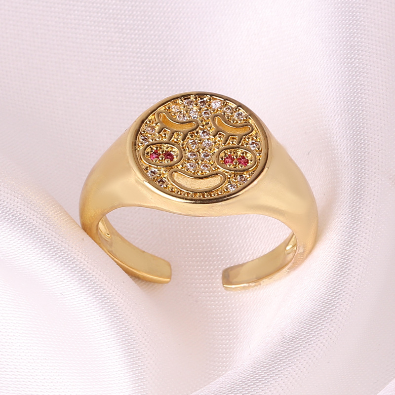 Fashion Smiley Face Copper Inlaid Zircon Rings display picture 3