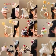 誕生日シリーズ〜チェリーケーキ帽子レースヘアピン写真クリエイティブヘアフープかわいい子供のヘアアクセサリーパーティー