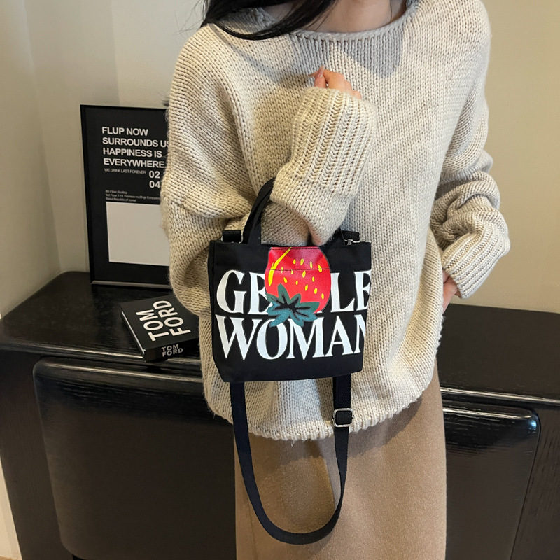 新款时尚帆布字母迷你单肩包女休闲洋气斜挎手机包小众外出手提包|undefined