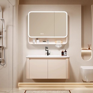 Cream Style Honeycomb Aluminum Bathroom Cabinet Combination Rounded Corner Ceramic Integrated Wash Basin Wash Basin Cabinet Bathroom Cabinet Washstand