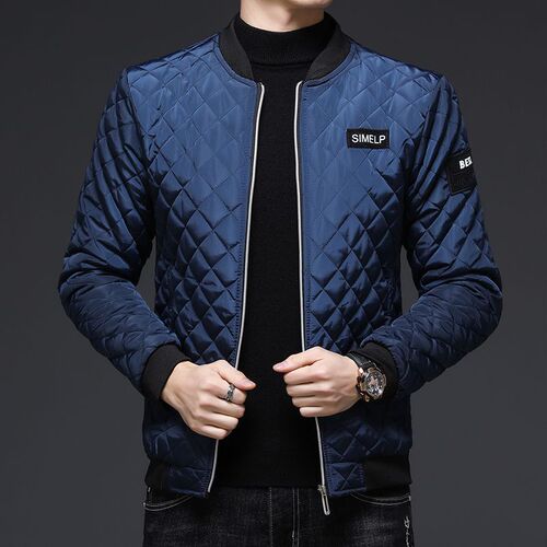 Autumn/Winter Cotton Jacket Korean Style Blue New Thin Short Baseball Coat Fashion Jacket Lightweight Outerwear