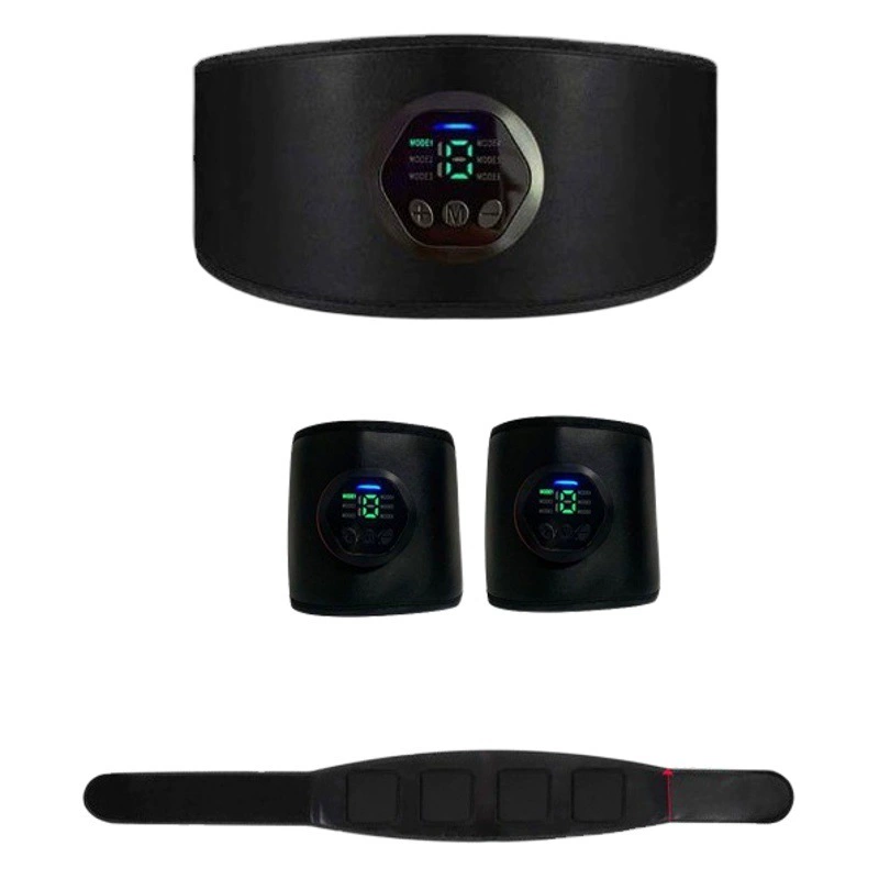 Электромиостимулятор для пресса EMS с 8 электродными пластинами, 6 режимами, 18 уровнями интенсивности, перезаряжаемый, с ремнем для рук