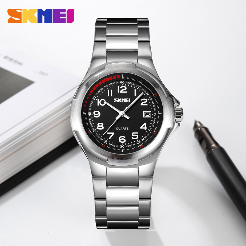 Reloj de hombre de comercio exterior transfronterizo correa de acero impermeable reloj de cuarzo calendario reloj de negocios fuente al por mayor