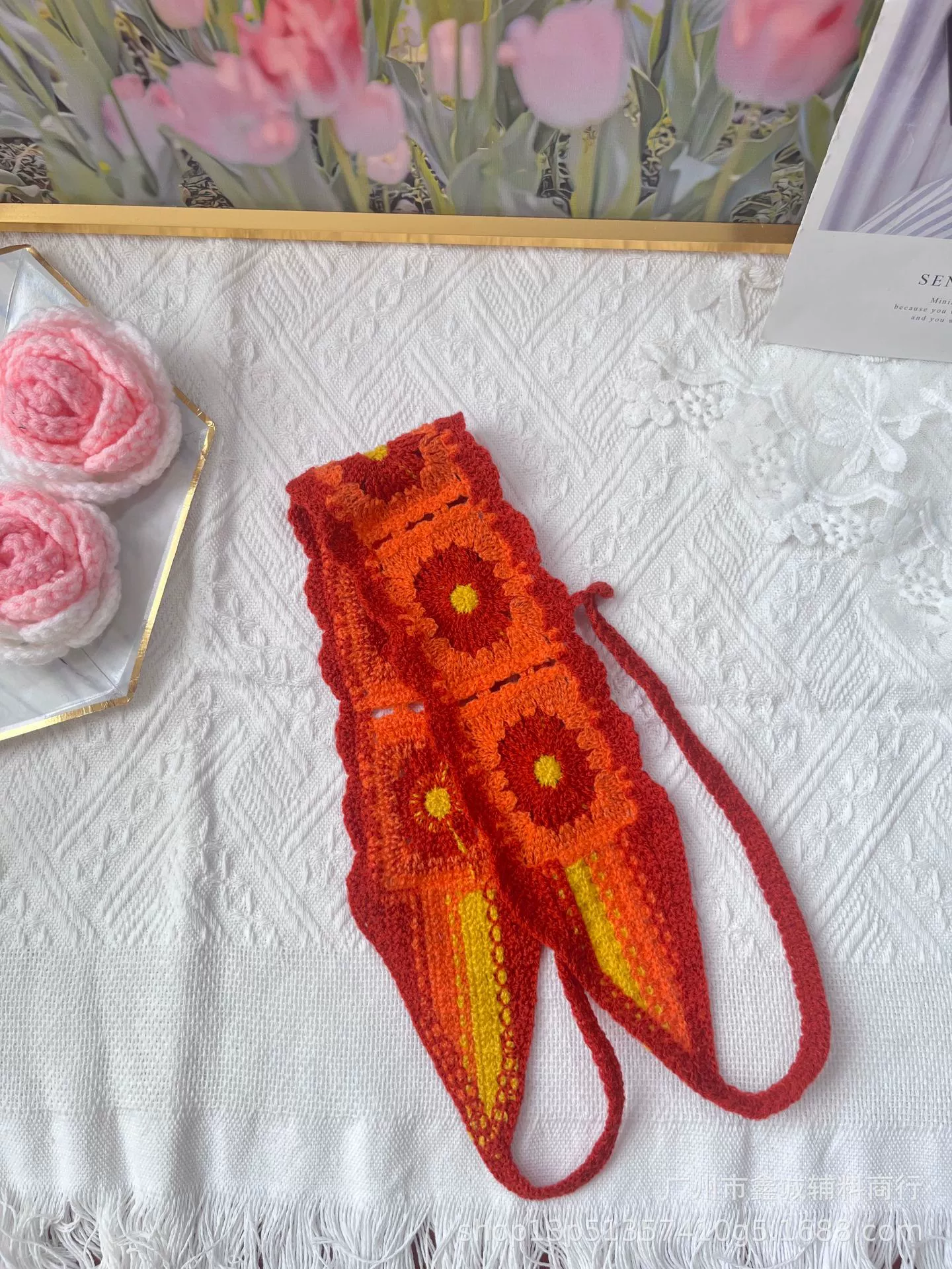Милейшая бархатная тканая универсальная шарф-шарф ручной работы, повязка для фотосессий, осень, цветочный узор