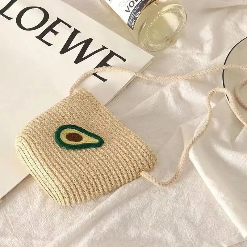 Bolsos Primavera/Verano Princesa Key Monedero Bolso para niños tejido a mano Mini fruta con cremallera Bolso bandolera