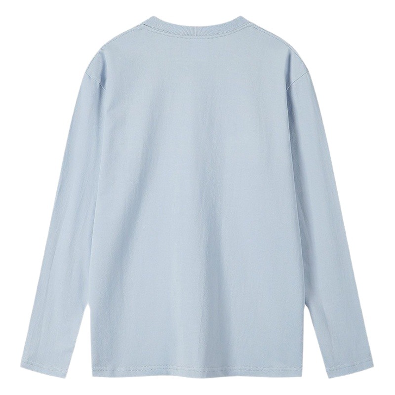 Camiseta básica de 230g para mujer, camiseta de manga larga de algodón puro para otoño, camiseta de cuello redondo de color sólido para parejas, venta al por mayor