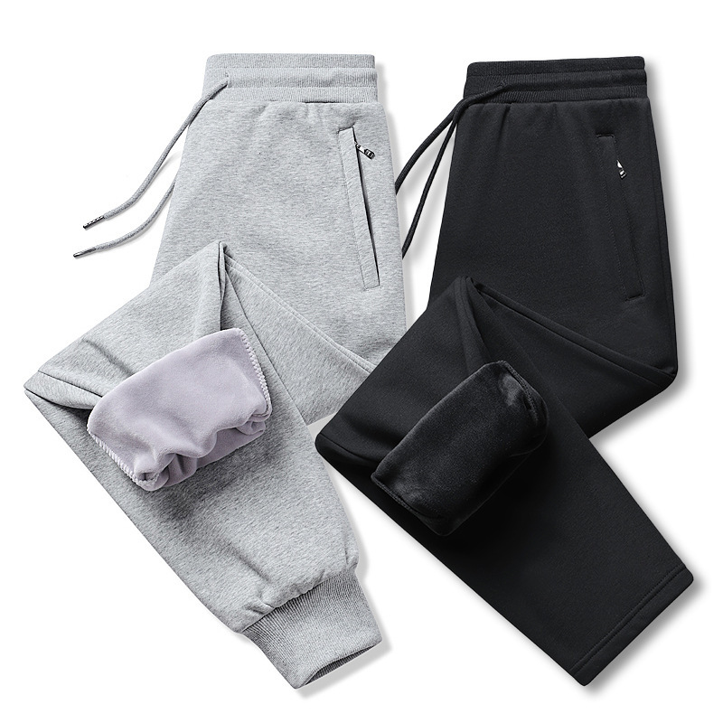 High Quality 100 Pure Cotton Casual Pants for Men 2023 Spring, Autumn and Winter Loose Large Size Sports Pants Leggings Fleece-Lined