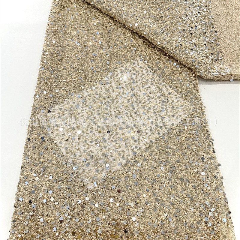 Tejido de encaje bordado, bordado de cuentas, vestido de boda, vestido de moda, fábrica de tejido, suministro de stock