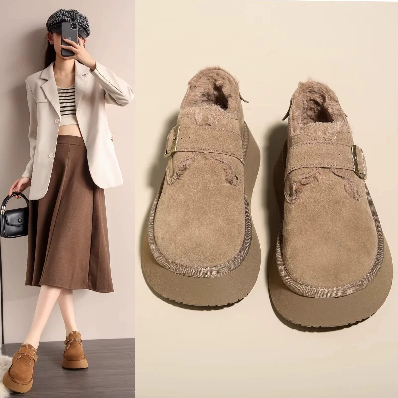 Женские хлопковые зимние ботинки 2025 года, новые, на толстой подошве, с меховой подкладкой, ботинки Birkenstock, меховые сапоги