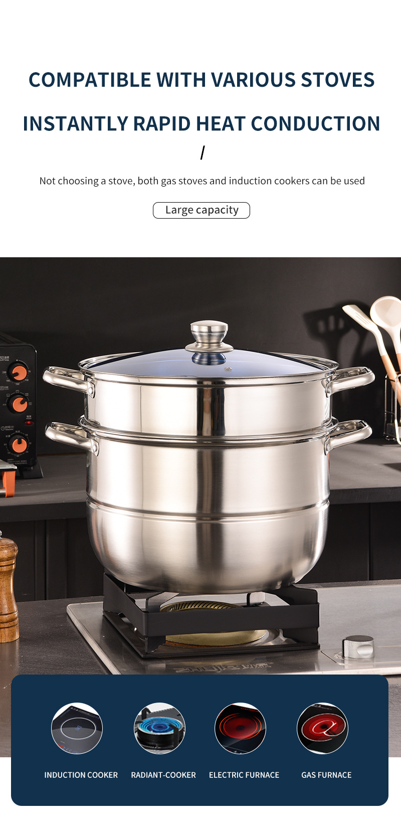 Stainless Steel Multifunctional Soup Pot And Steamer Cookware Set_voghion.com