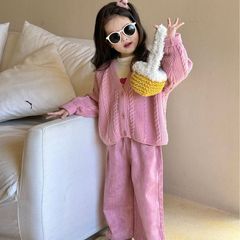 2023 new autumn children's clothing, Korean style children's clothing, girls' pink twist sweater cardigan, autumn woolen coat