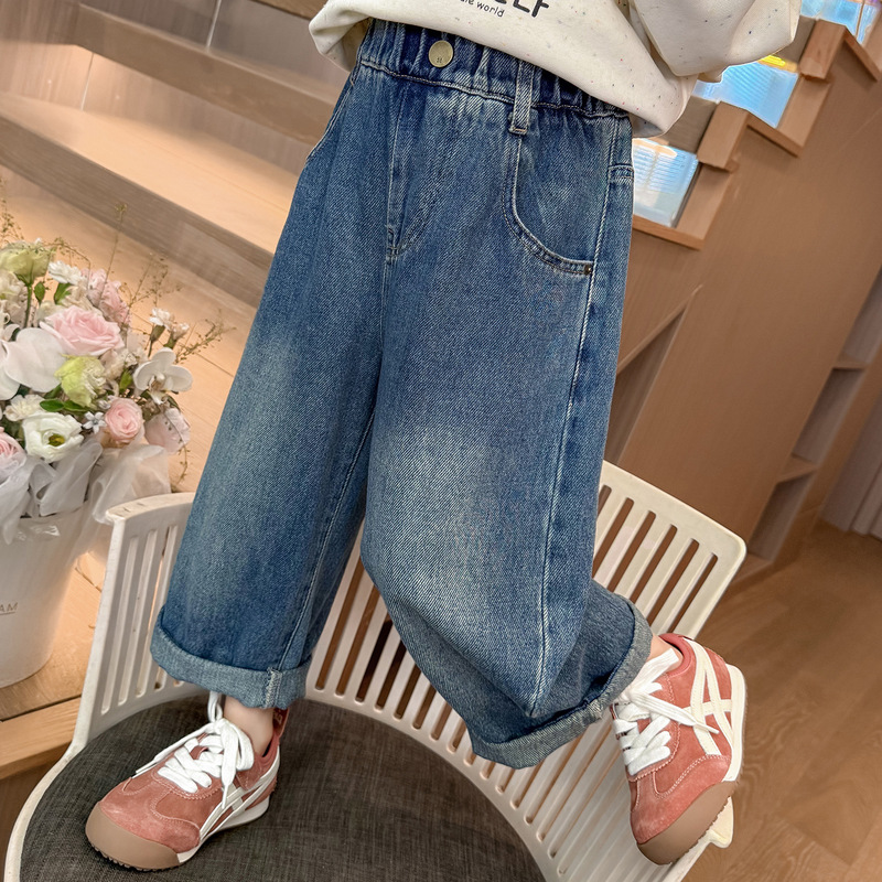 女童卡通口袋牛仔老爹裤春秋款2025新款儿童韩版时尚小女孩长裤潮|undefined