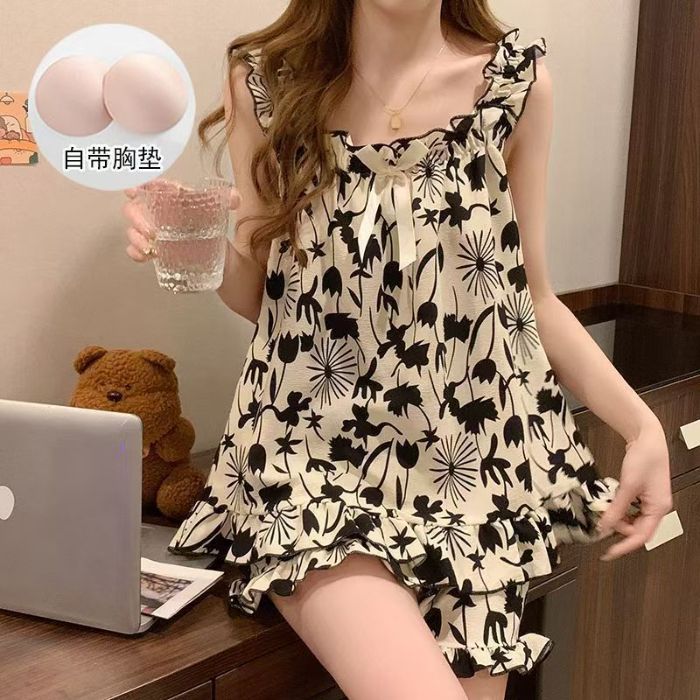 Cinturón de comercio exterior transfronterizo cojín en el pecho pijama niña verano camisola sexy dulce y lindo traje de servicio a domicilio fino