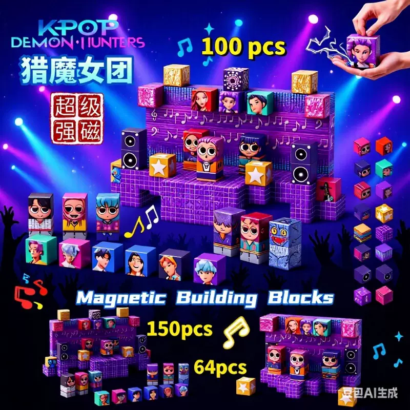 跨境爆款速卖通k-pop猎魔女团磁力积木儿童拼装益智我的磁力玩具