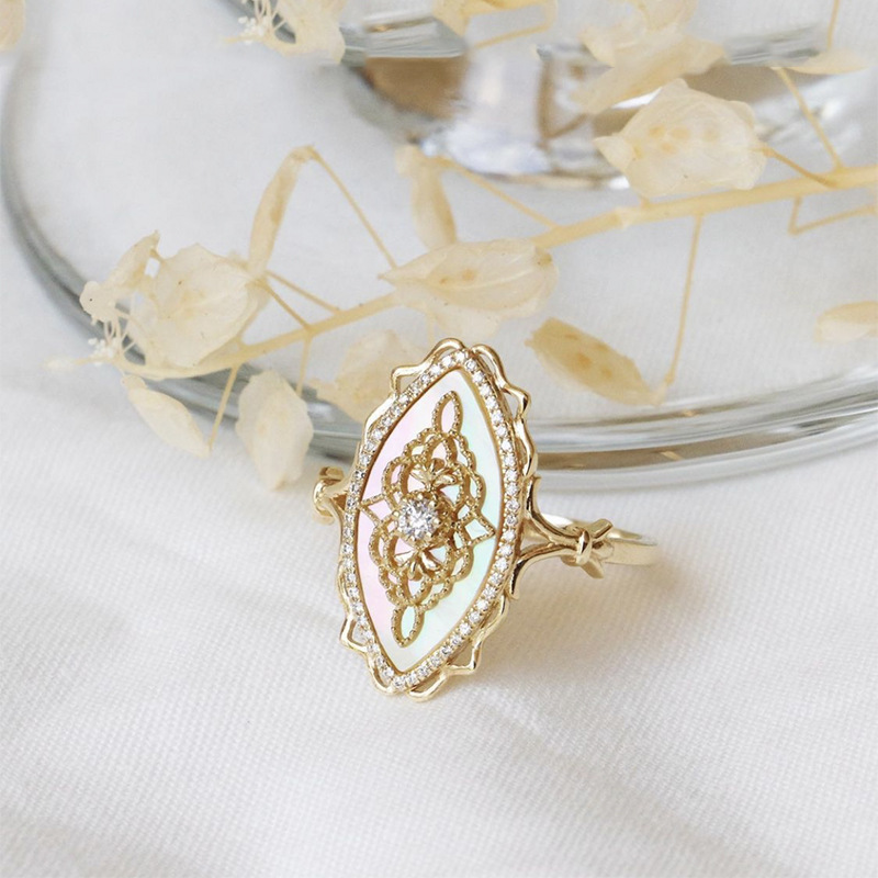Shell, Zircon Inlay Material 925 Sterling Silver Shell Zircon Geometric Rings 925 Sterling Silver Rings