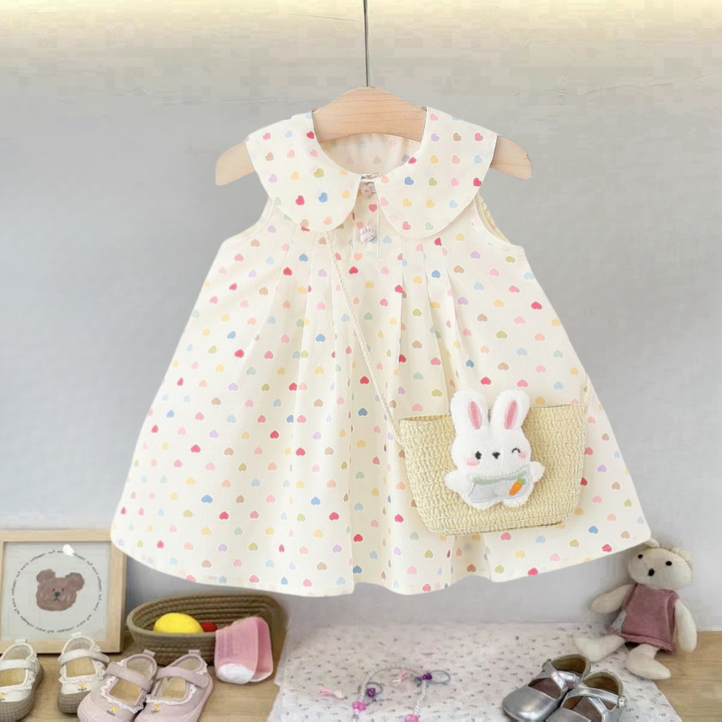 3387 Girls' 2026 Summer New Polka Dot Doll Collar Dress Children's Clothing Korean Style Baby Girl Children's Dress Summer