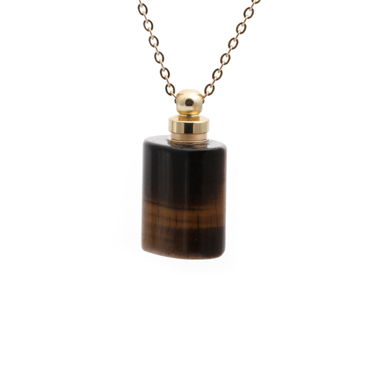 Fashion semi-precious stone flat cylindrical perfume bottle necklace
