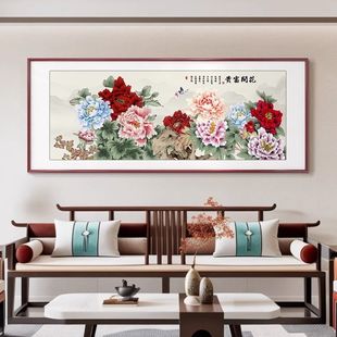 Chinese Painting Peony Hanging Painting Living Room Decoration Painting Flowers Blooming Wealth and Auspicious Bedroom Feng Shui Chinese Style Already Framed