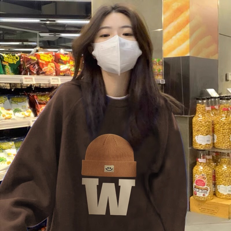 American retro sweater Women's Spring and Autumn 2023 new popular coat oversize small brown lazy top American retro sweater Women's Spring and Autumn 2023 new popular coat oversize small brown lazy top