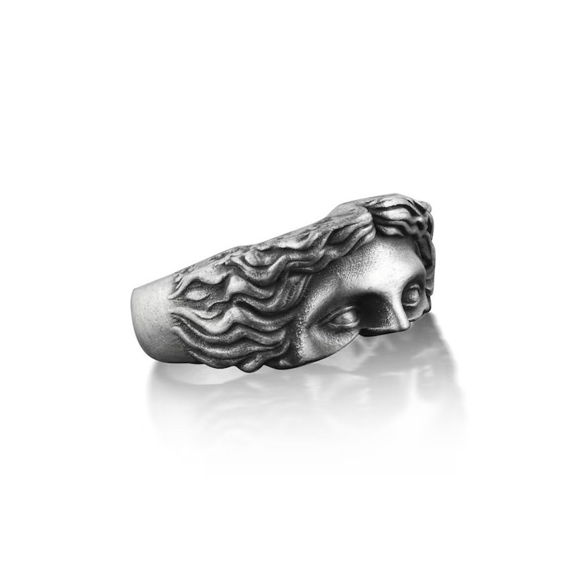 Vintage Venus Relief Ring In Thai Silver Adjustable Open Design_voghion.com