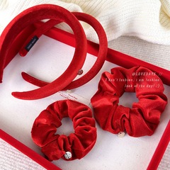 Charming red-toned~ Retro classic crimson velvet hair accessories hair ties for high-top hairstyles headbands