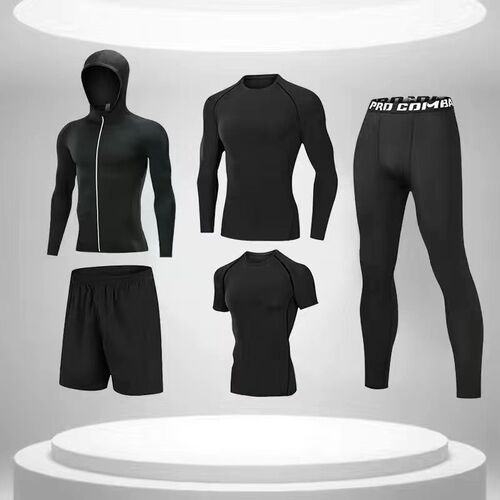 Men's gym suit running sports summer training quick-drying high elasticity tight gym clothes for morning and night running
