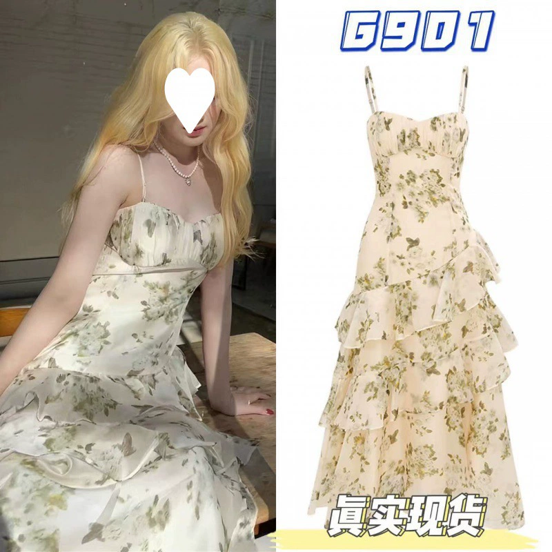 Женское длинное платье Ye Shuhua в однотонном стиле на бретельках, летнее платье в французском стиле Хепберн, 2023