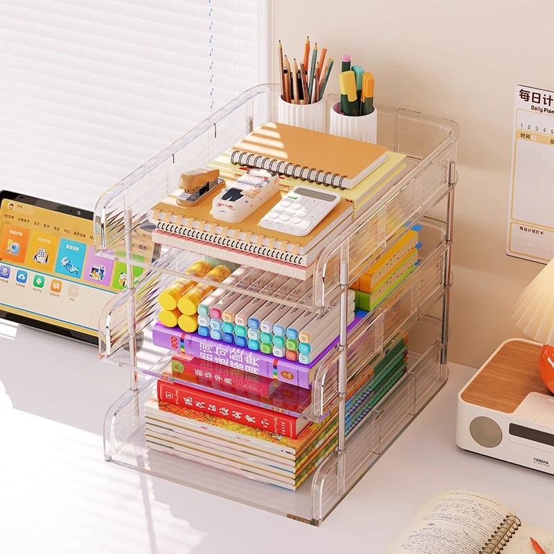 Estante de estantería transparente de escritorio, escritorio para estudiantes, libros, papelería, almacenamiento, estante multicapa, estante de almacenamiento de oficina