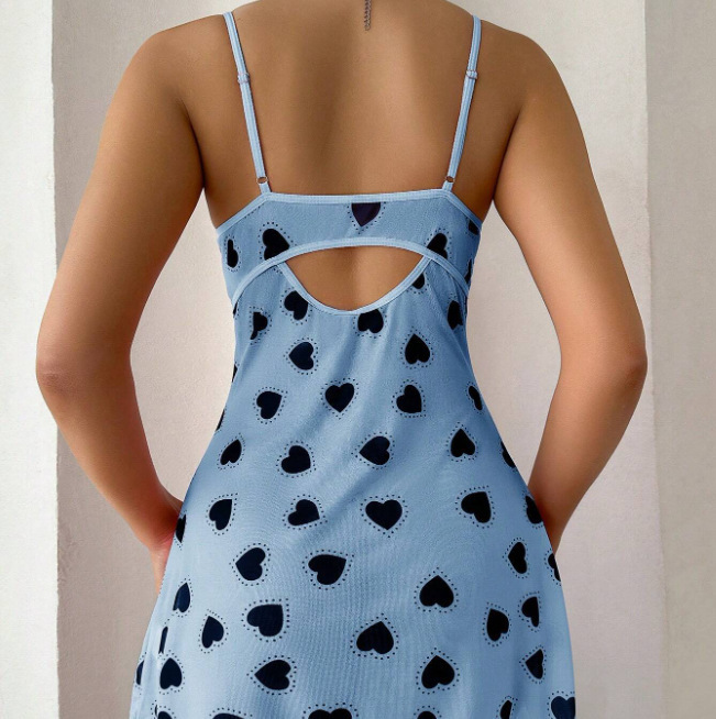 Comercio exterior transfronterizo Europa y América rosa amor impresión de encaje empalmado vestido esbelta sexy puro sexo vestido corto delgado