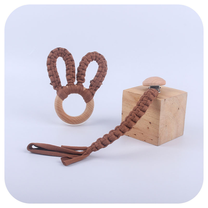 DIY creativo bebé suministros haya chupete clip hecho a mano algodón tejido chupete cuerda anti-gota cadena mordedor traje
