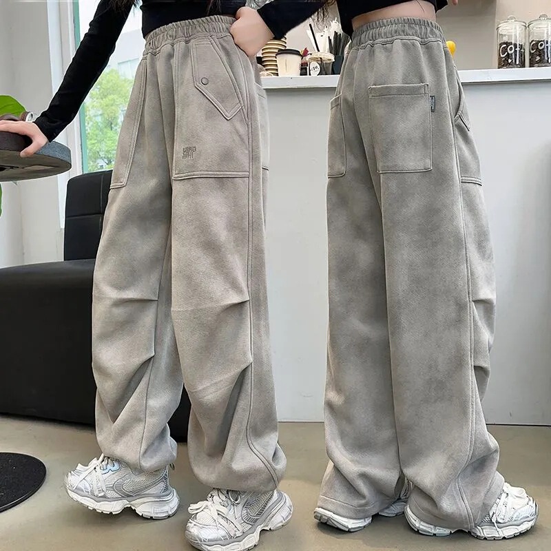 女童工装休闲裤春秋季新款韩版卫裤中大童女孩宽松运动阔腿长裤子|undefined