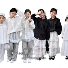 跨境外贸童装 女大童长袖衬衫 蝴蝶结花欧美洋气2025年新款