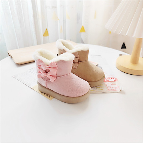 Winter Day Single Bow Girl Snow Boots Princess Warm Baby Cotton Shoes Thick Magic Tape Girls Shoes