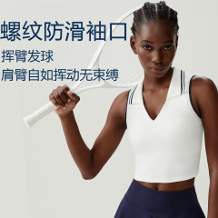 跨境立领网球服女大码带胸垫瑜伽健身跑步运动上衣速干无袖背心