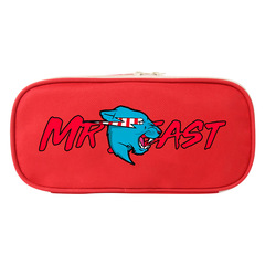 Mr Beast Red and Black Pen Pouch Cartoon Canvas School Supply Pouch with Zipper Student Storage Pen Box