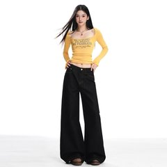 美式复古防褪色牛仔裤女2025秋季新款宽松显瘦垂感慵懒风拖地裤子