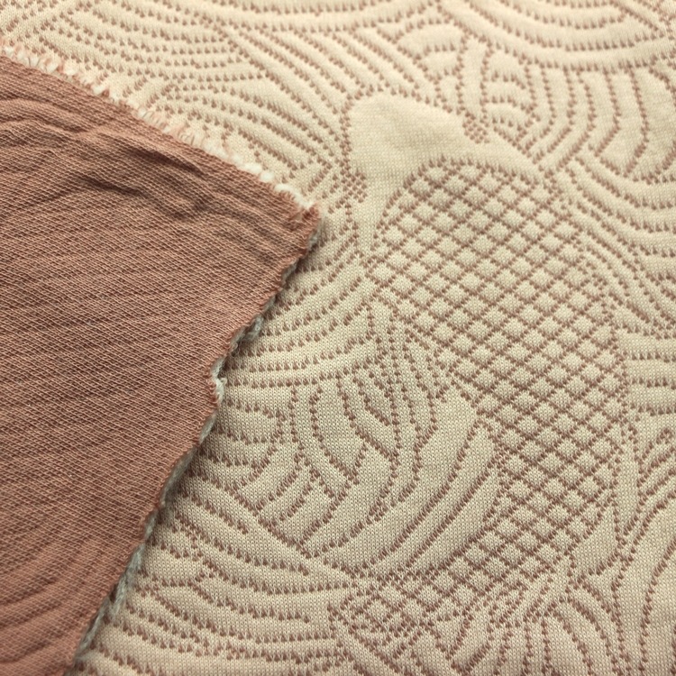 提花空气层布料锦鲤鱼跳龙门3D针织色织绗缝提花夹丝布空气层面料