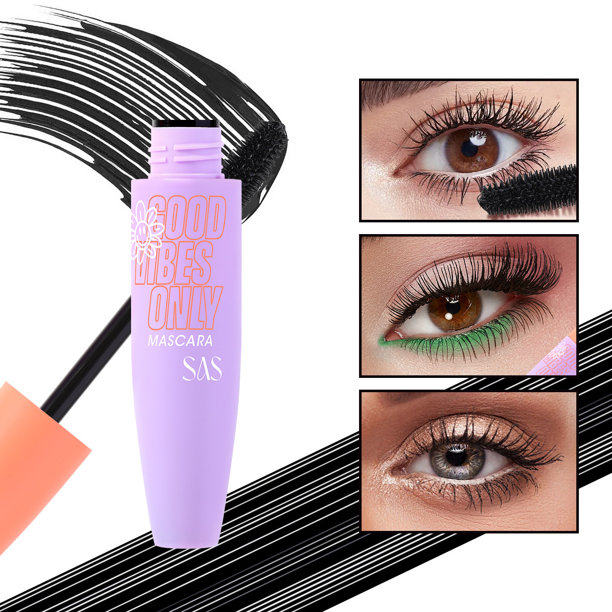 El rímel transfronterizo explosivo de USHAS Amazon es resistente al agua y no se mancha, largo y grueso, rizado SAC062