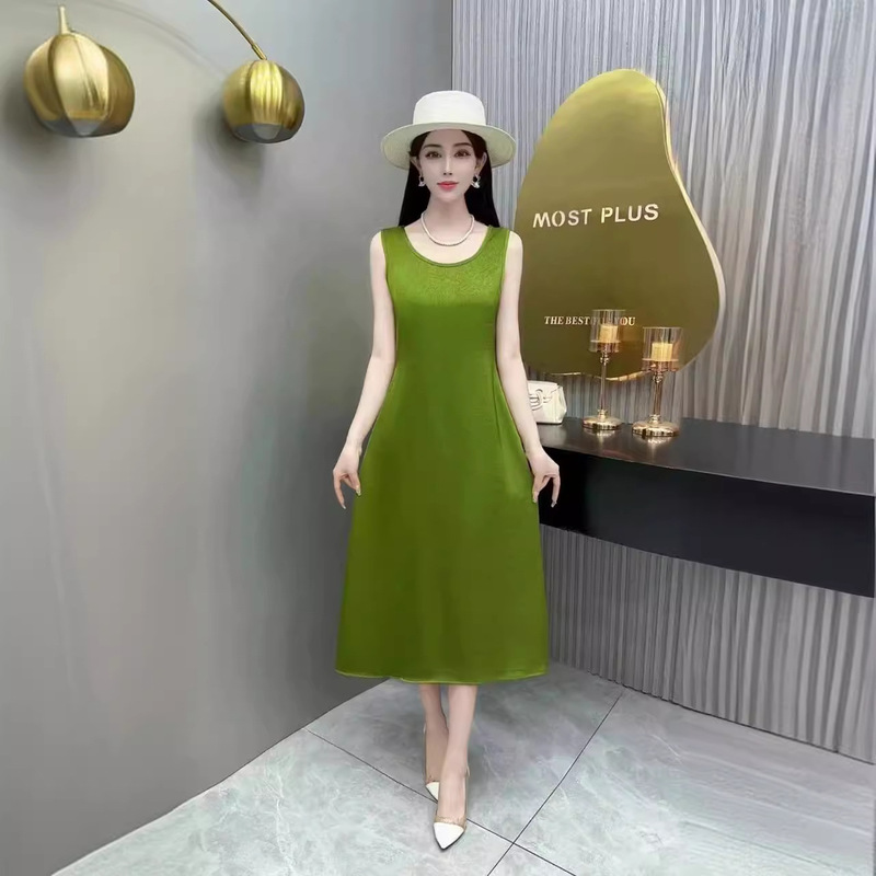2025 Summer Satin Sling Vacant Skirt Sleeveless dress Women's Mid-length Base Skirt Over-the-knee Korean Style Inner Skirt