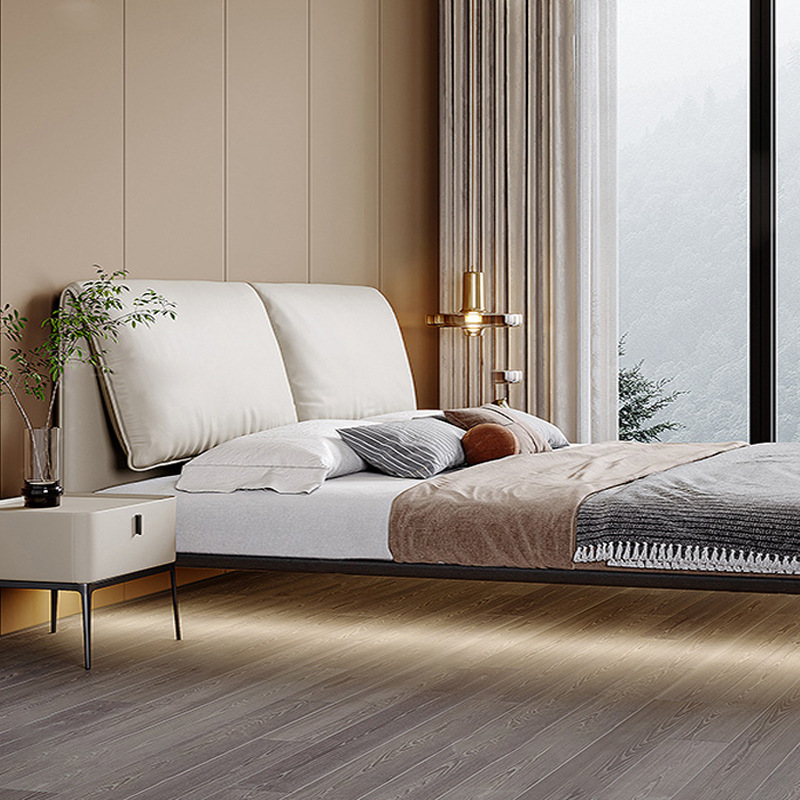 Estilo crema orejas de elefante cama suave cama de cuero real 1,8*2 M dormitorio principal cama de suspensión atmosférica de alta gama muebles de cama de boda