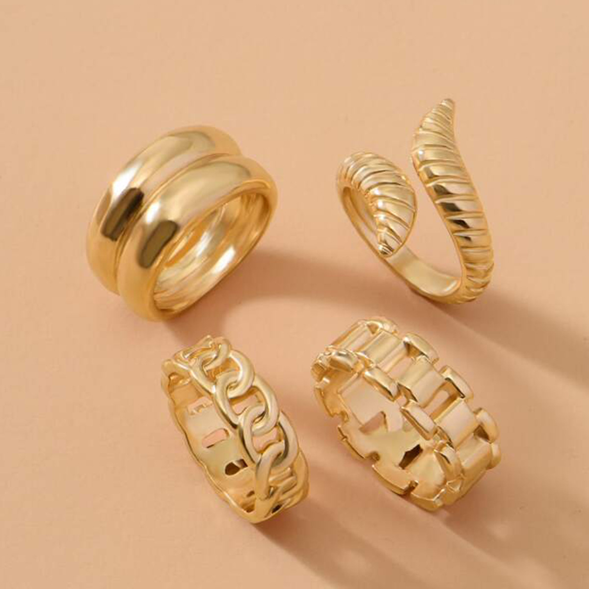 Stackable Plain Band And Tiny Cubic Zirconia Ring Set In Minimalist European Style. Perfect For Work, Daily And Casual Wear. Hypoallergenic And Tarnis_voghion.com