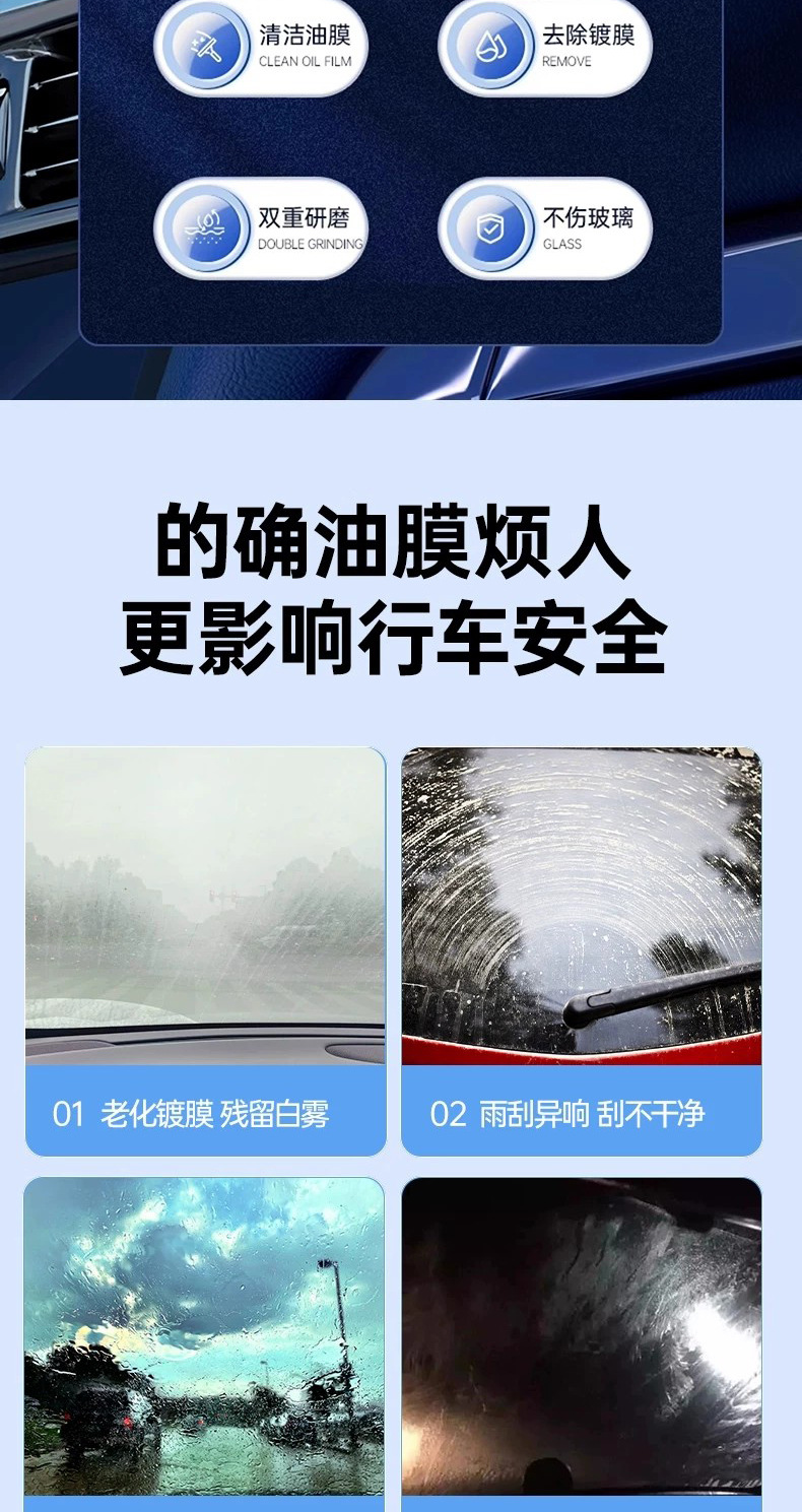 Car Glass Oil Film Remover, Foam-Type Front Windshield Cleaner, Powerful Oil Stain Remover, Car Window Maintenance Cleaning Agent
