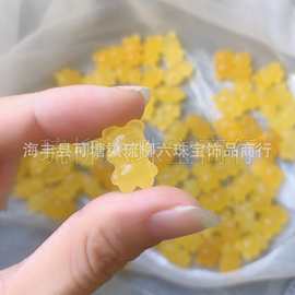 天然黄玛瑙维尼小熊雕刻件DIY手工饰品动物雕刻件散珠吊坠小提溜