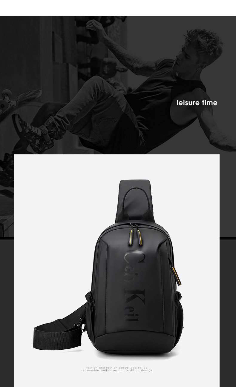 Cross-border waterproof bag, casual and fashionable crossbody bag, men's sports chest bag, multi-functional backpack, large-capacity single-shoulder bag undefined