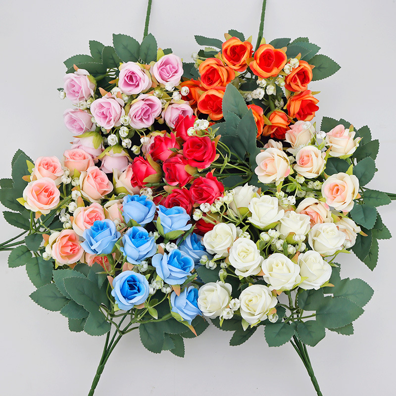 Cross-Border Artificial Flower Wedding Hand-Held Rose Bouquet Wholesale Living Room Bedroom Decoration Special Flower Arrangement Artificial Rose Flower