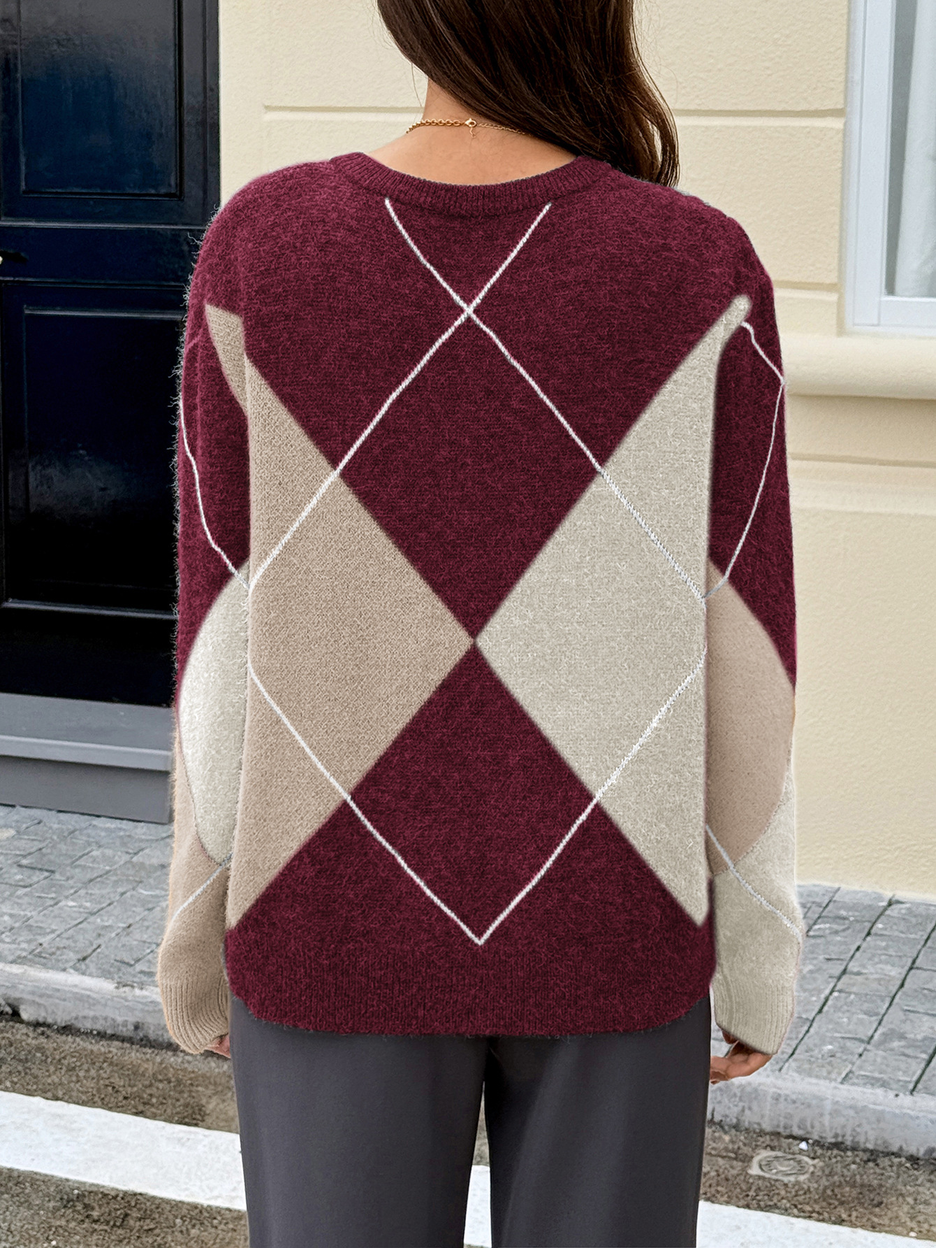 Kaikuo transfronterizo Europa y América ocio simple color mosaico de lana suéter de manga larga ropa de mujer 2025 otoño y invierno estación independiente de Amazon image 5