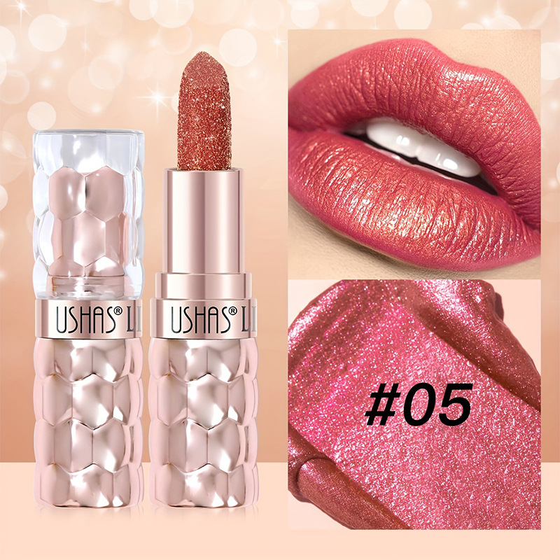 USHAS European and American Cross-border spot lápiz labial nacarado taza impermeable y antiadherente lápiz labial fino hidratante de larga duración UC012A B