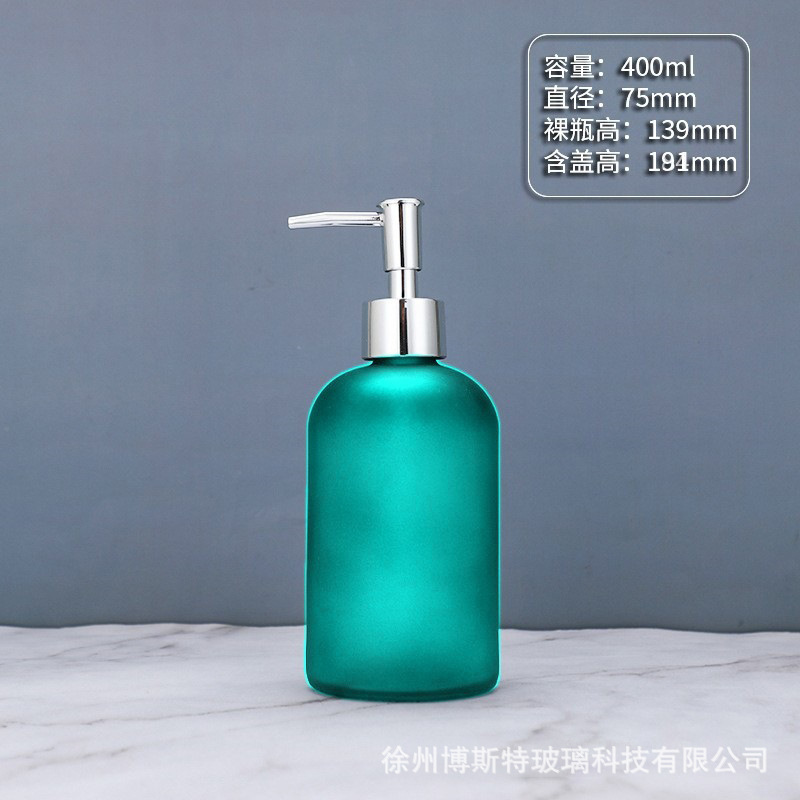 400ml; botella de arena azul + bomba de presión de cabeza de plata ABS; vidrio