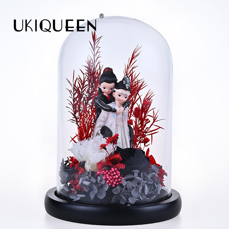 Viento chino eterno flor rosa muñeca cubierta de vidrio día del maestro regalo de cumpleaños para maestros y niños decoración de alta calidad