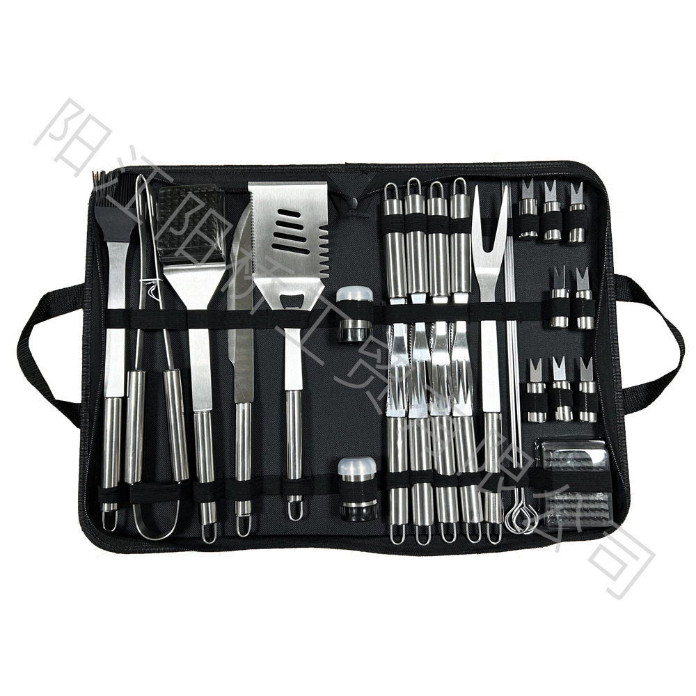 Spot Source Fabricante BBQ Juego de barbacoa de bolsa de tela Oxford Juego de abrazadera de pala de acero inoxidable Juego de asa de tubo redondo para hornear